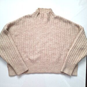 Mango Creamy Beige Wool Blend Crop Mock Neck Sweater